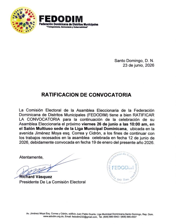 RATIFICACI&Oacute;N DE CONVOCATORIA